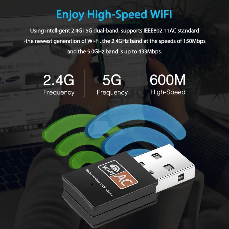 Adaptador de red Wifi Doble Banda 600 Mbps 2.4g 5g