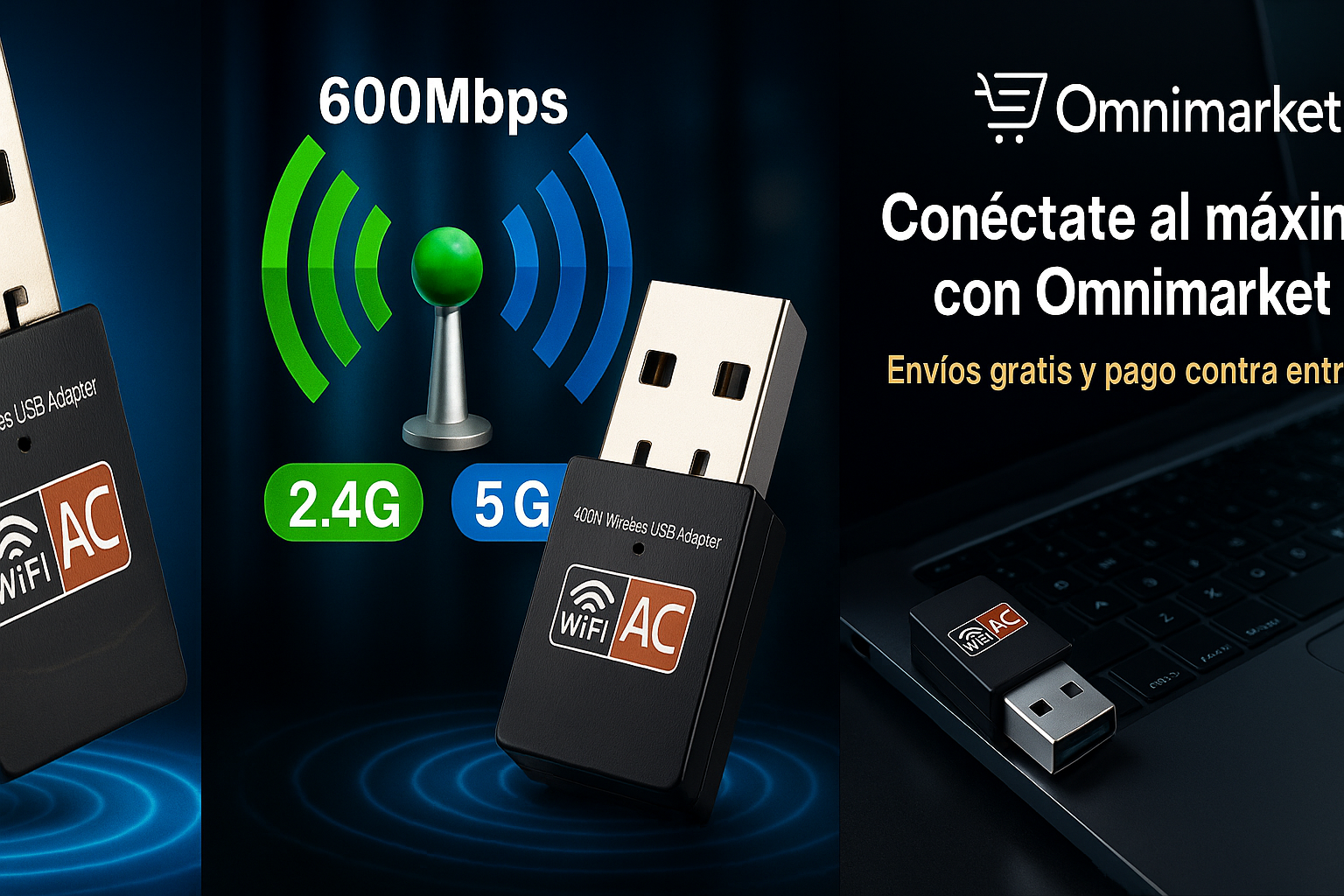 Adaptador de red Wifi Doble Banda 600 Mbps 2.4g 5g
