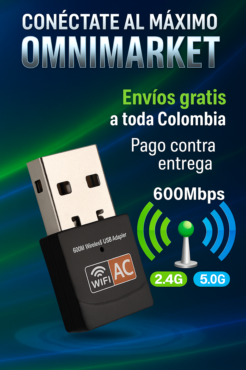 Adaptador de red Wifi Doble Banda 600 Mbps 2.4g 5g